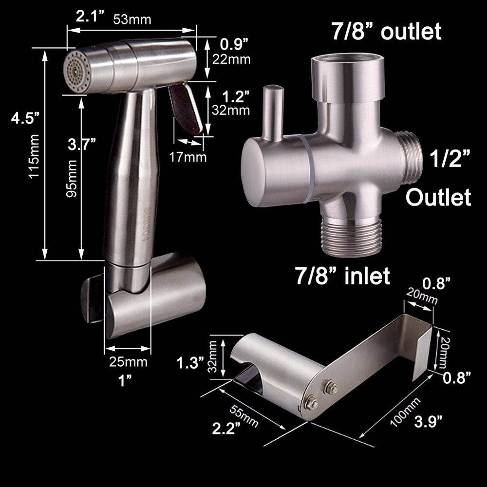 Free shipping SUS304 Stainless Steel Nickle Bathroom Handheld Bidet Shattaf Sprayer Transforms Toilet Into Spray BidetVaporizer - Mubimart