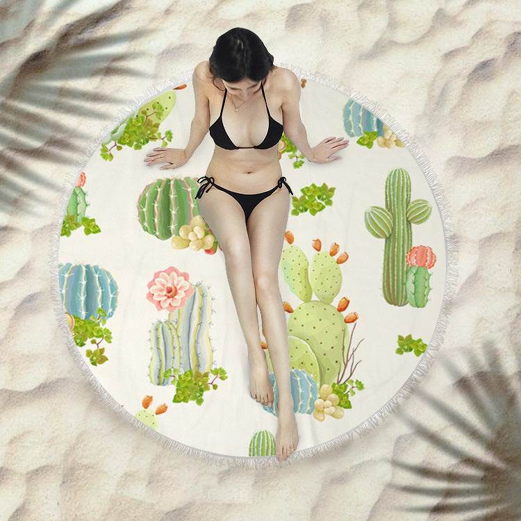 Fringed beach towel round bath towel beach towel - Mubimart
