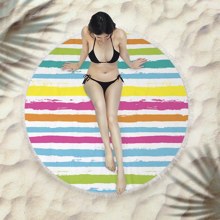 Fringed beach towel round bath towel beach towel - Mubimart -  