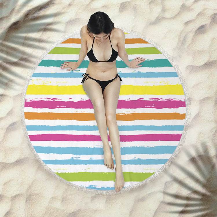 Fringed beach towel round bath towel beach towel - Mubimart
