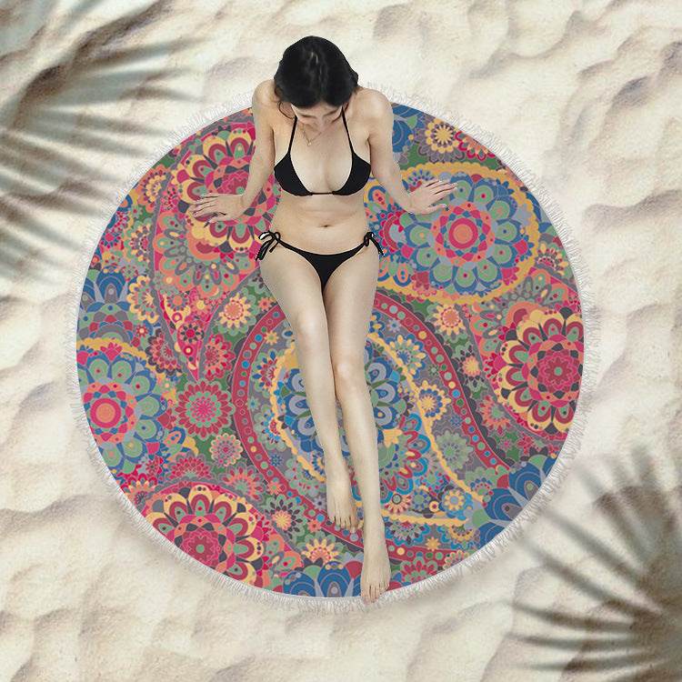 Fringed beach towel round bath towel beach towel - Mubimart