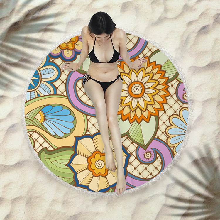 Fringed beach towel round bath towel beach towel - Mubimart