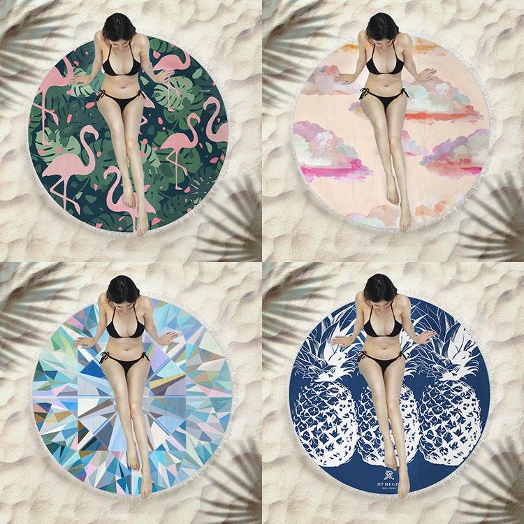 Fringed beach towel round bath towel beach towel - Mubimart