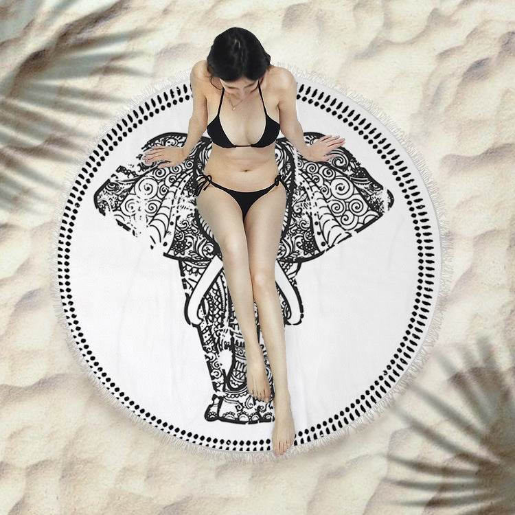 Fringed beach towel round bath towel beach towel - Mubimart