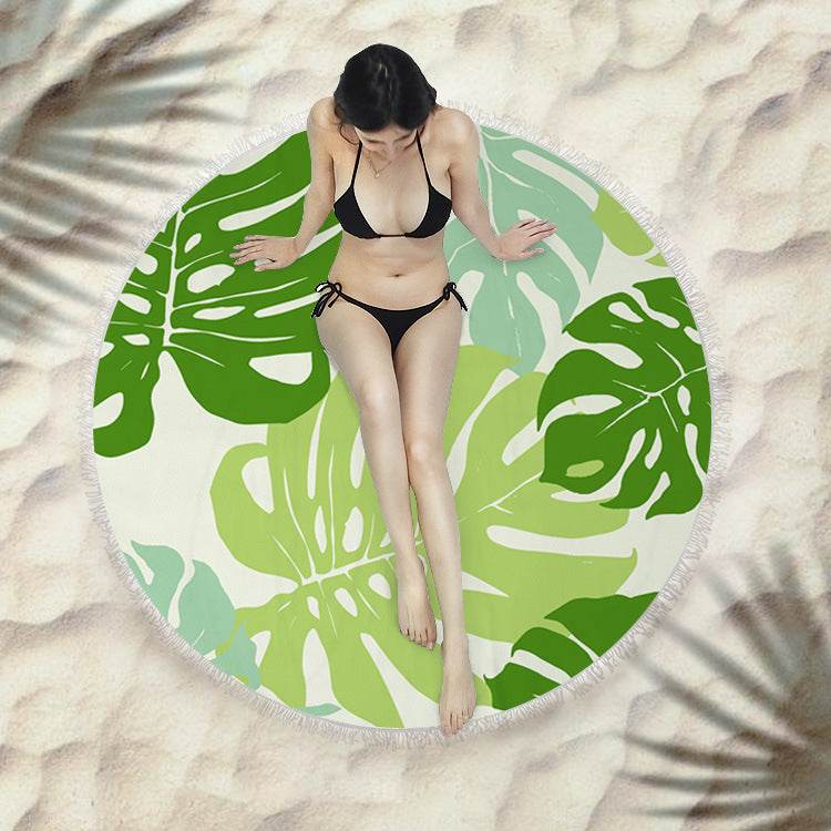 Fringed beach towel round bath towel beach towel - Mubimart