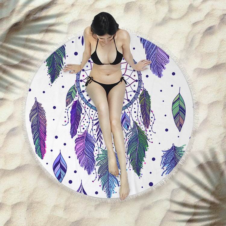 Fringed beach towel round bath towel beach towel - Mubimart