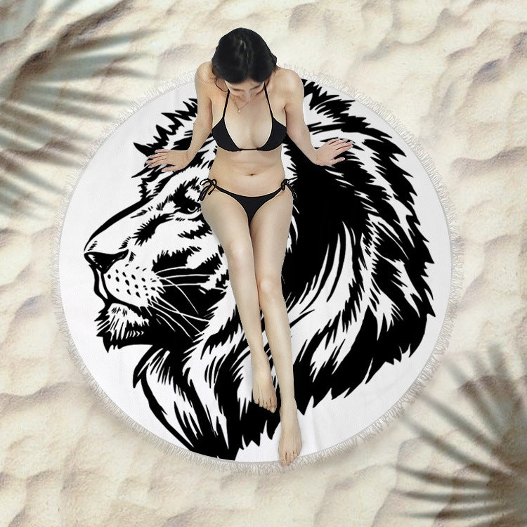 Fringed beach towel round bath towel beach towel - Mubimart -  