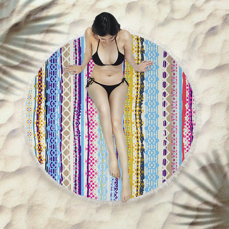 Fringed beach towel round bath towel beach towel - Mubimart -  