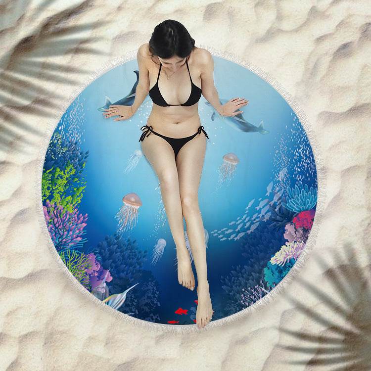 Fringed beach towel round bath towel beach towel - Mubimart