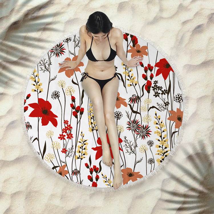 Fringed beach towel round bath towel beach towel - Mubimart