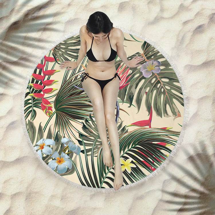 Fringed beach towel round bath towel beach towel - Mubimart