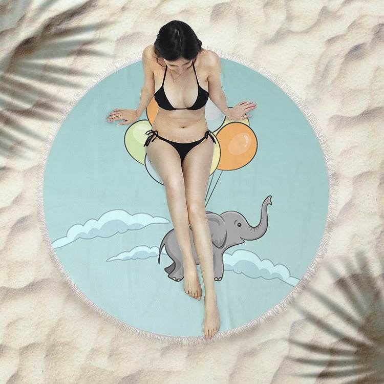 Fringed beach towel round bath towel beach towel - Mubimart