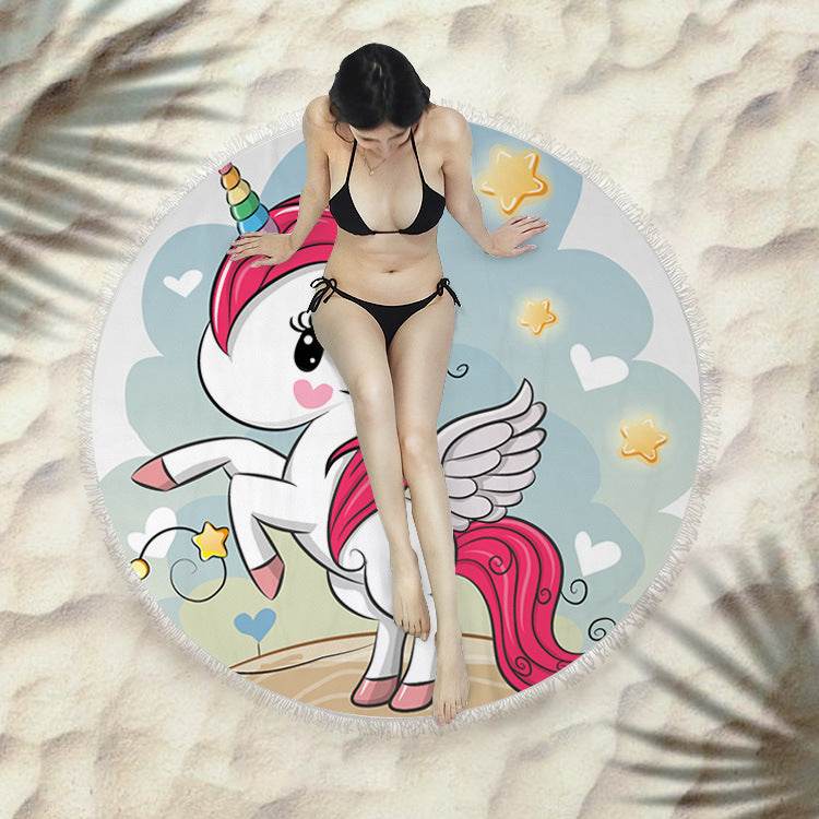 Fringed beach towel round bath towel beach towel - Mubimart
