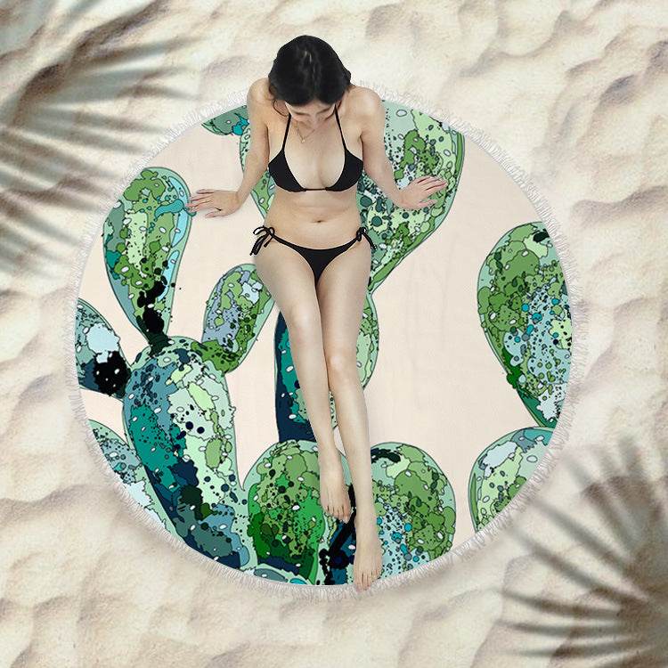 Fringed beach towel round bath towel beach towel - Mubimart