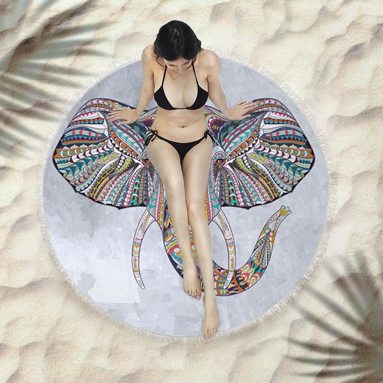 Fringed beach towel round bath towel beach towel - Mubimart