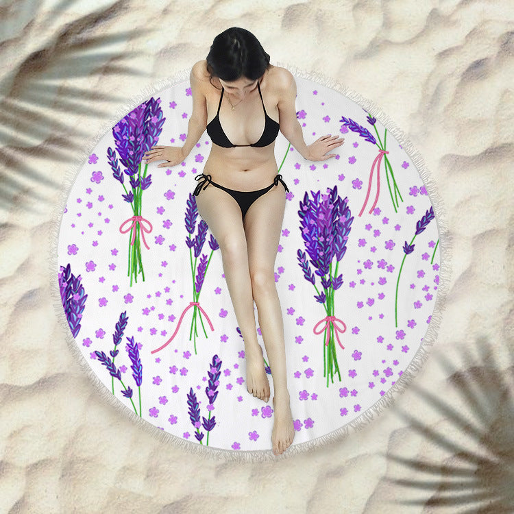 Fringed beach towel round bath towel beach towel - Mubimart -  