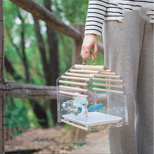 Full Transparent Bird Cage Log Acrylic Parrot - Mubimart