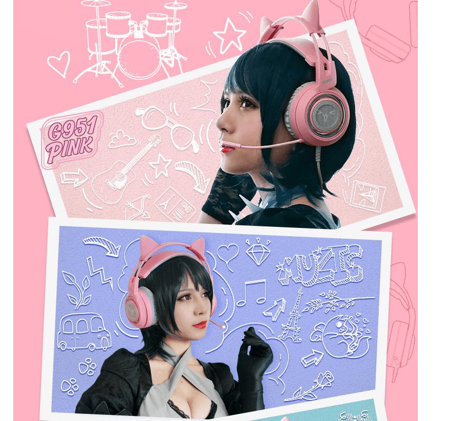 G951 Gaming Headset USB 7.1 Virtual Surround Sound Headsets LED Cat Ear Headphones - Mubimart