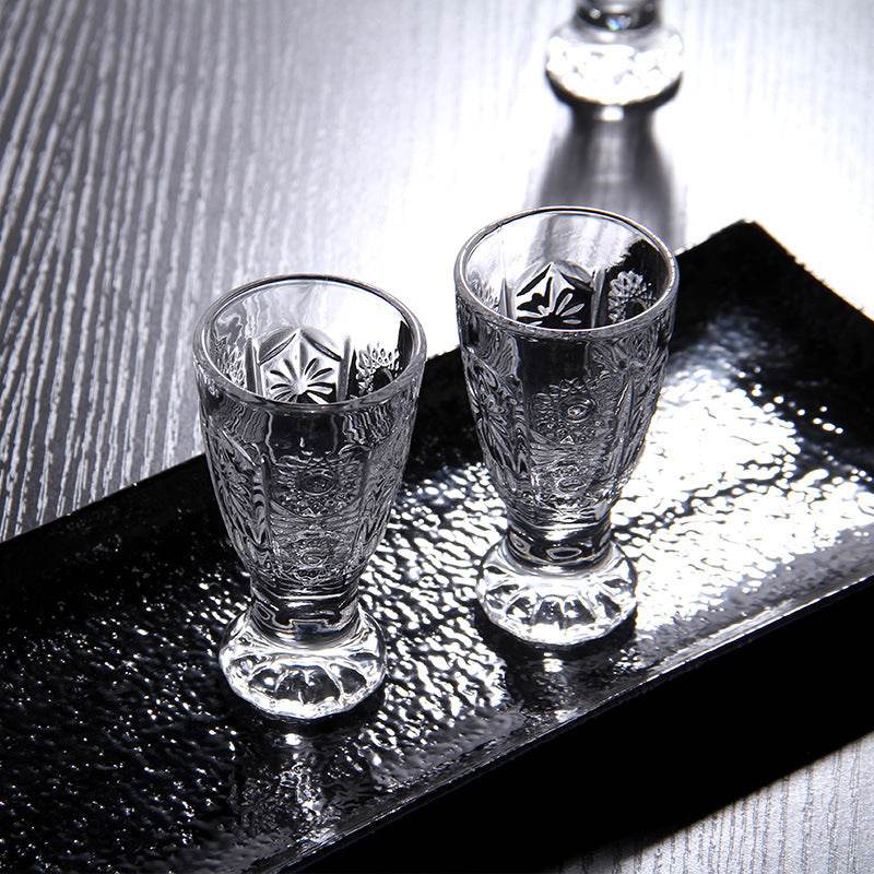 GLASSCarved One Mouthful Liquor Glass Household Small Glass Spirit Glass - Mubimart
