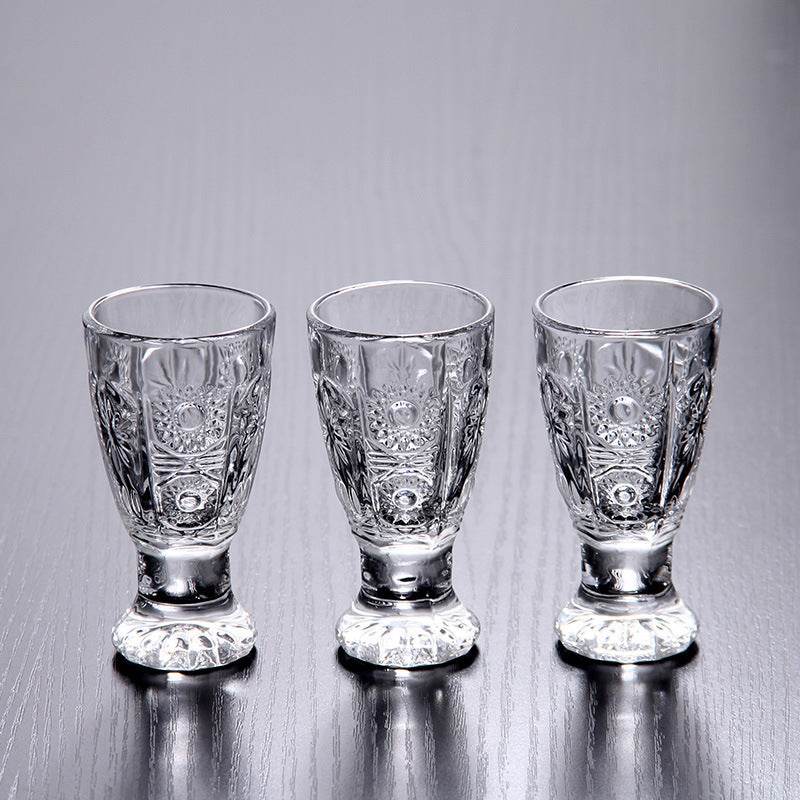 GLASSCarved One Mouthful Liquor Glass Household Small Glass Spirit Glass - Mubimart