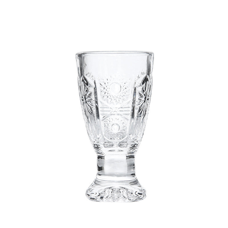 GLASSCarved One Mouthful Liquor Glass Household Small Glass Spirit Glass - Mubimart - Drink glass 