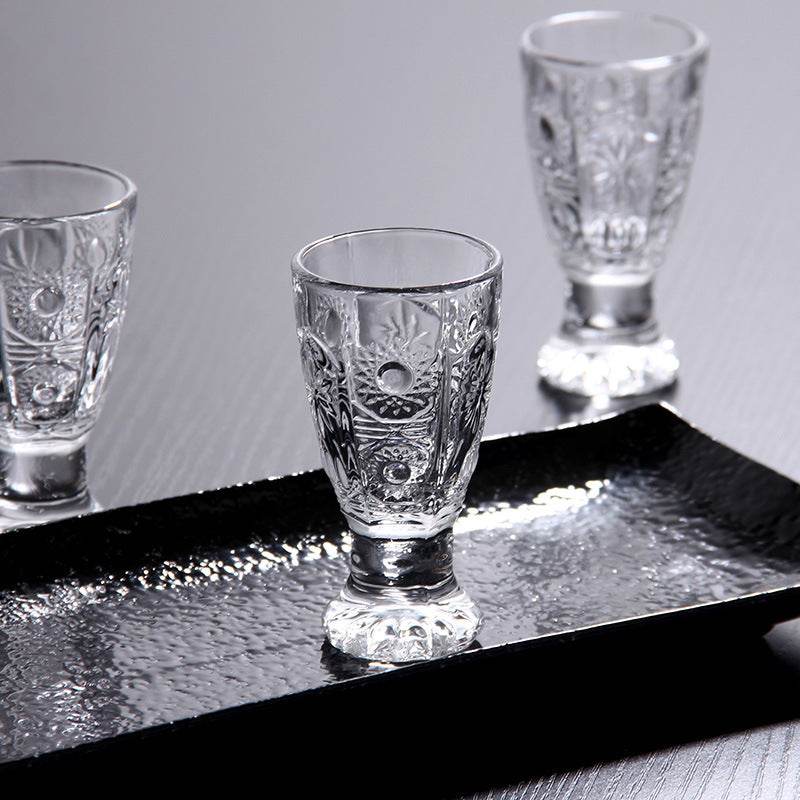 GLASSCarved One Mouthful Liquor Glass Household Small Glass Spirit Glass - Mubimart