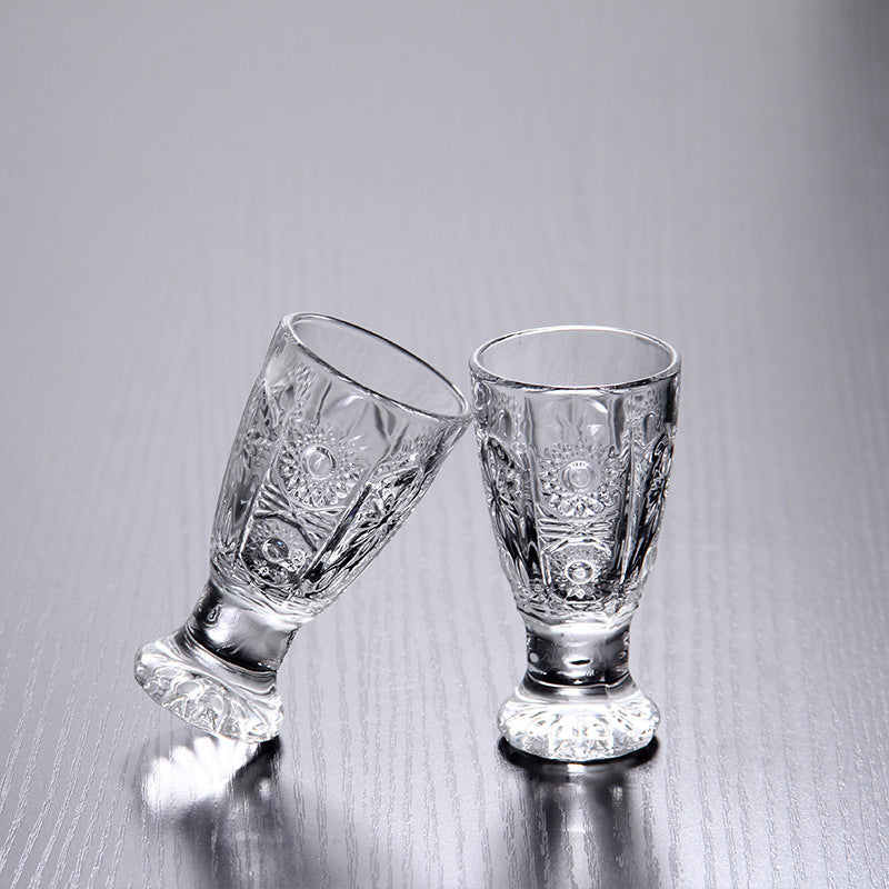 GLASSCarved One Mouthful Liquor Glass Household Small Glass Spirit Glass - Mubimart -  