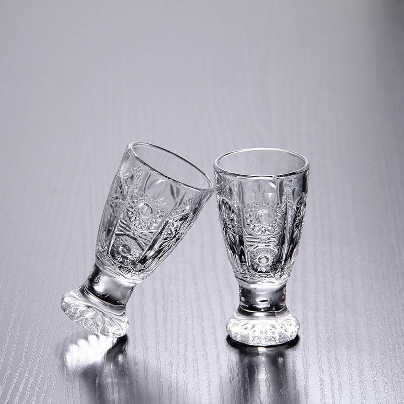 GLASSCarved One Mouthful Liquor Glass Household Small Glass Spirit Glass - Mubimart