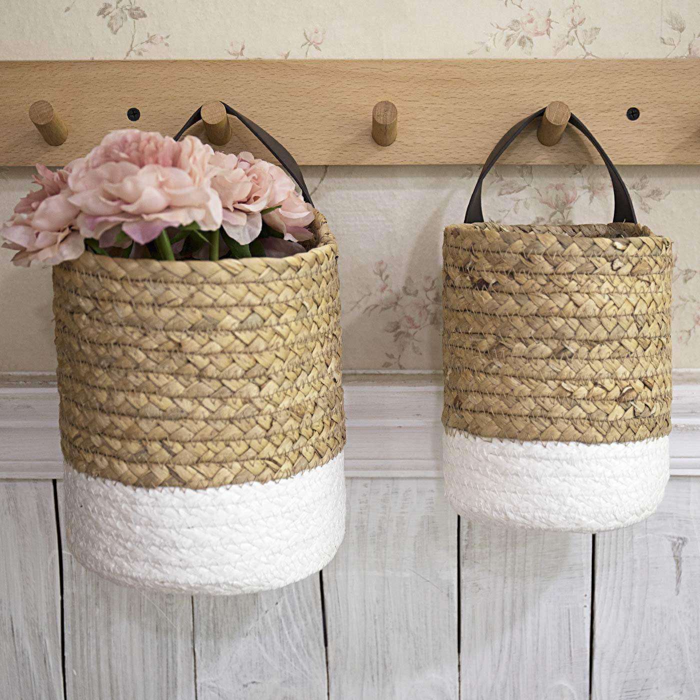 Garden Plant Basket Cattail Woven Hanging Basket - Mubimart