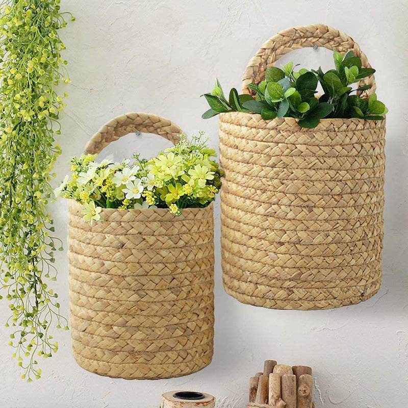 Garden Plant Basket Cattail Woven Hanging Basket - Mubimart