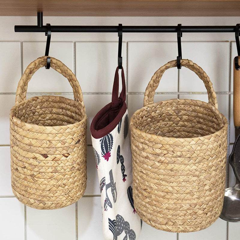 Garden Plant Basket Cattail Woven Hanging Basket - Mubimart