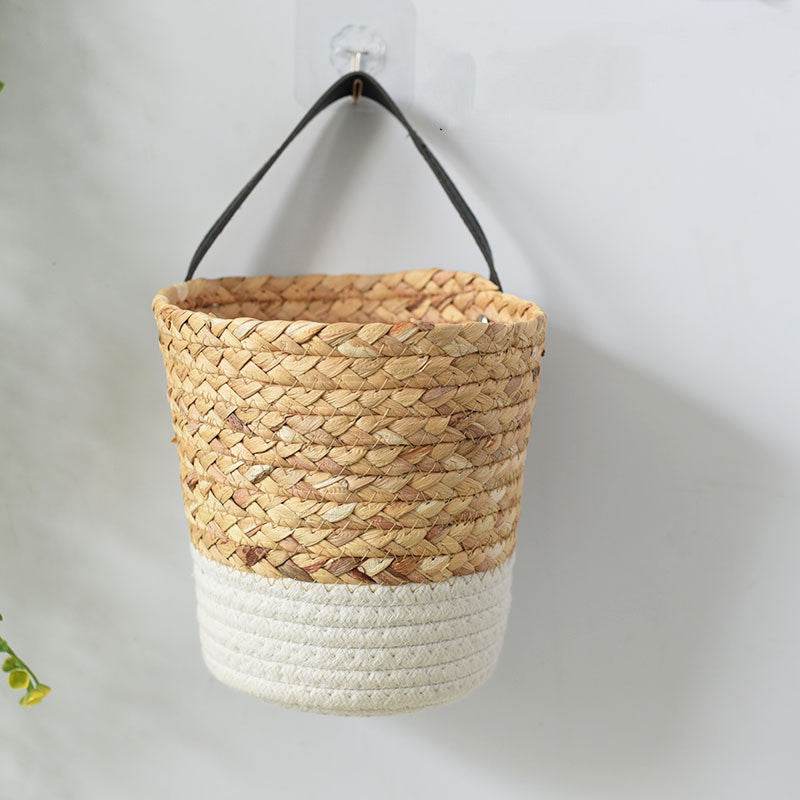 Garden Plant Basket Cattail Woven Hanging Basket - Mubimart