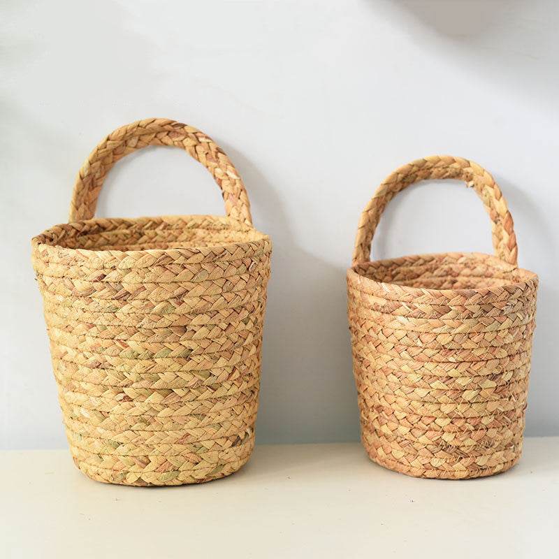 Garden Plant Basket Cattail Woven Hanging Basket - Mubimart
