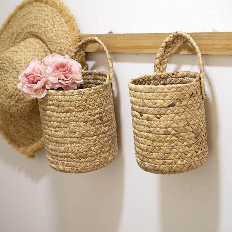 Garden Plant Basket Cattail Woven Hanging Basket - Mubimart