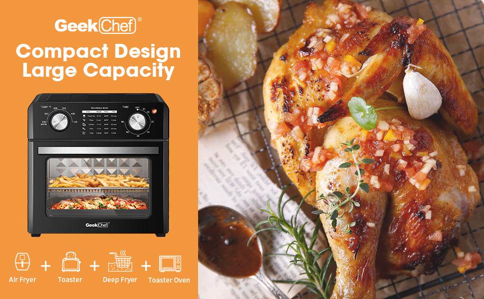 Geek Chef Air Fryer 10QT, Countertop Toaster Oven, 4 Slice Toaster Air Fryer Oven Warm, Broil, Toast, Bake, Air Fry, Oil-Free, Black Stainless Steel, Perfect For Countertop, Ban On Amazon - Mubimart