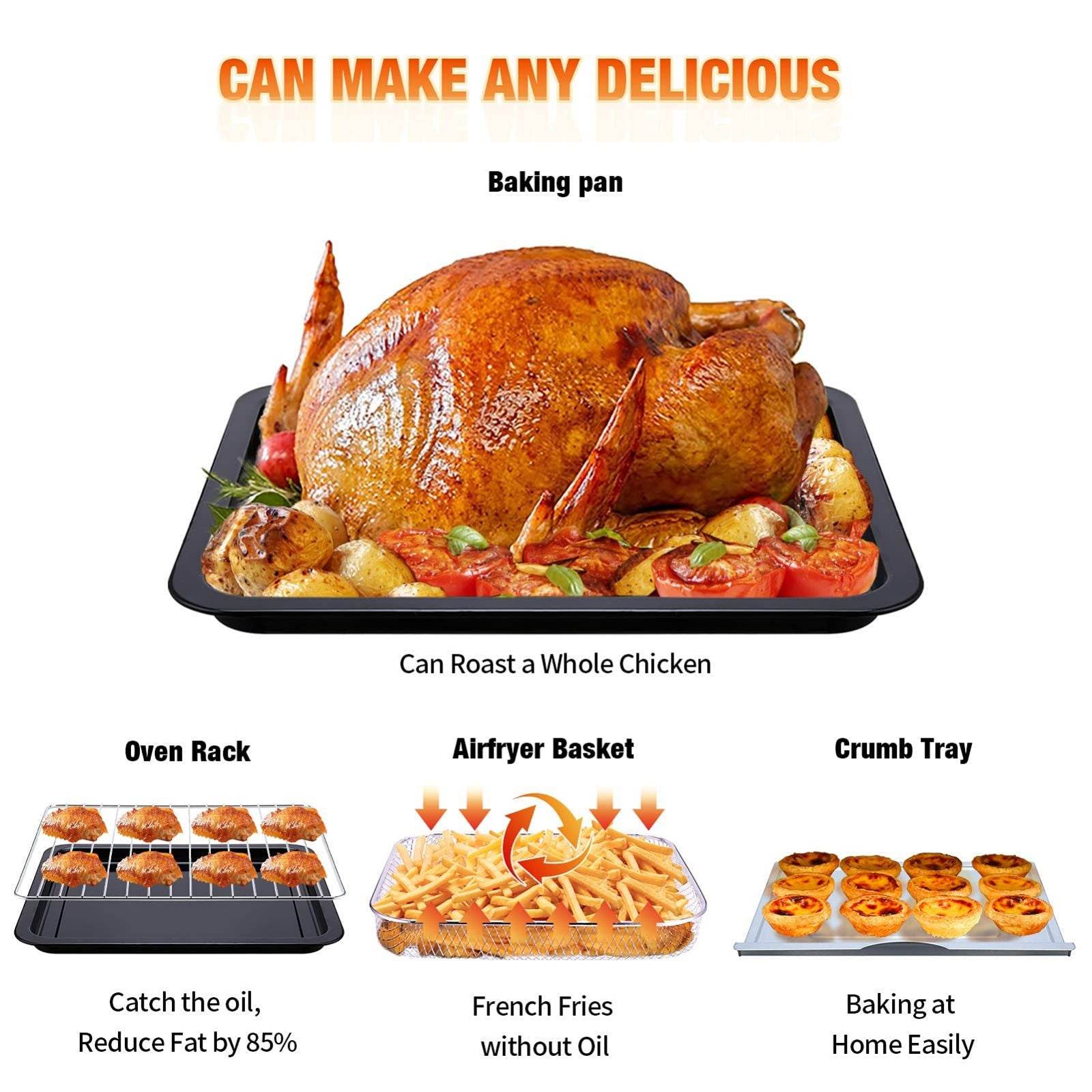 Geek Chef Air Fryer 6 Slice 26QT 26L Air Fryer Fry Oil-Free Extra Large Toaster Oven Combo Air Fryer Oven Roast Bake Broil Reheat Convection Countertop Oven Stainless St - Mubimart