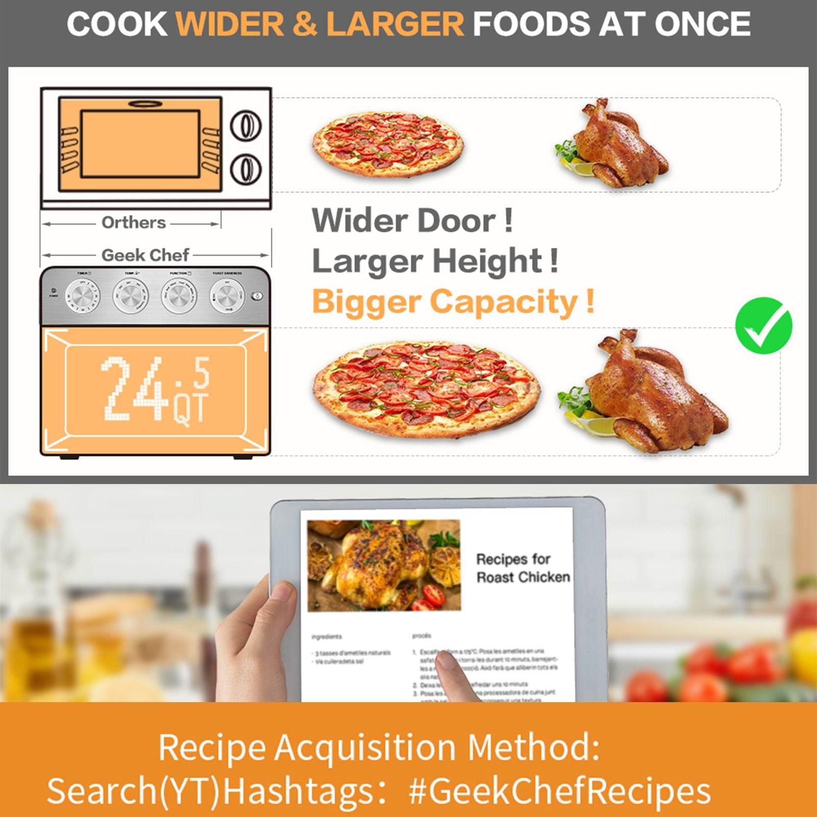 Geek Chef Air Fryer 6 Slice 26QT 26L Air Fryer Fry Oil-Free Extra Large Toaster Oven Combo Air Fryer Oven Roast Bake Broil Reheat Convection Countertop Oven Stainless St - Mubimart