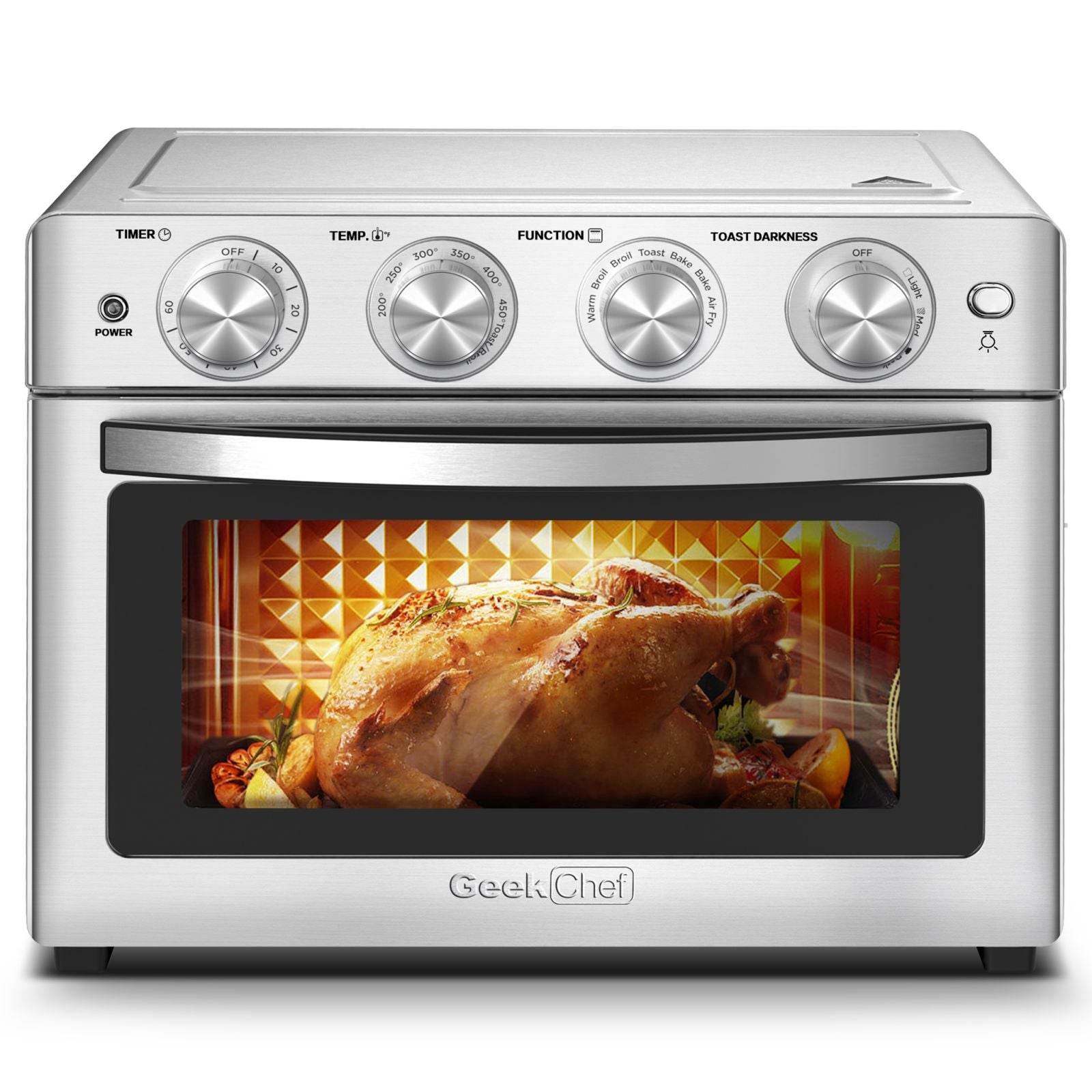 Geek Chef Air Fryer 6 Slice 26QT 26L Air Fryer Fry Oil-Free Extra Large Toaster Oven Combo Air Fryer Oven Roast Bake Broil Reheat Convection Countertop Oven Stainless St - Mubimart