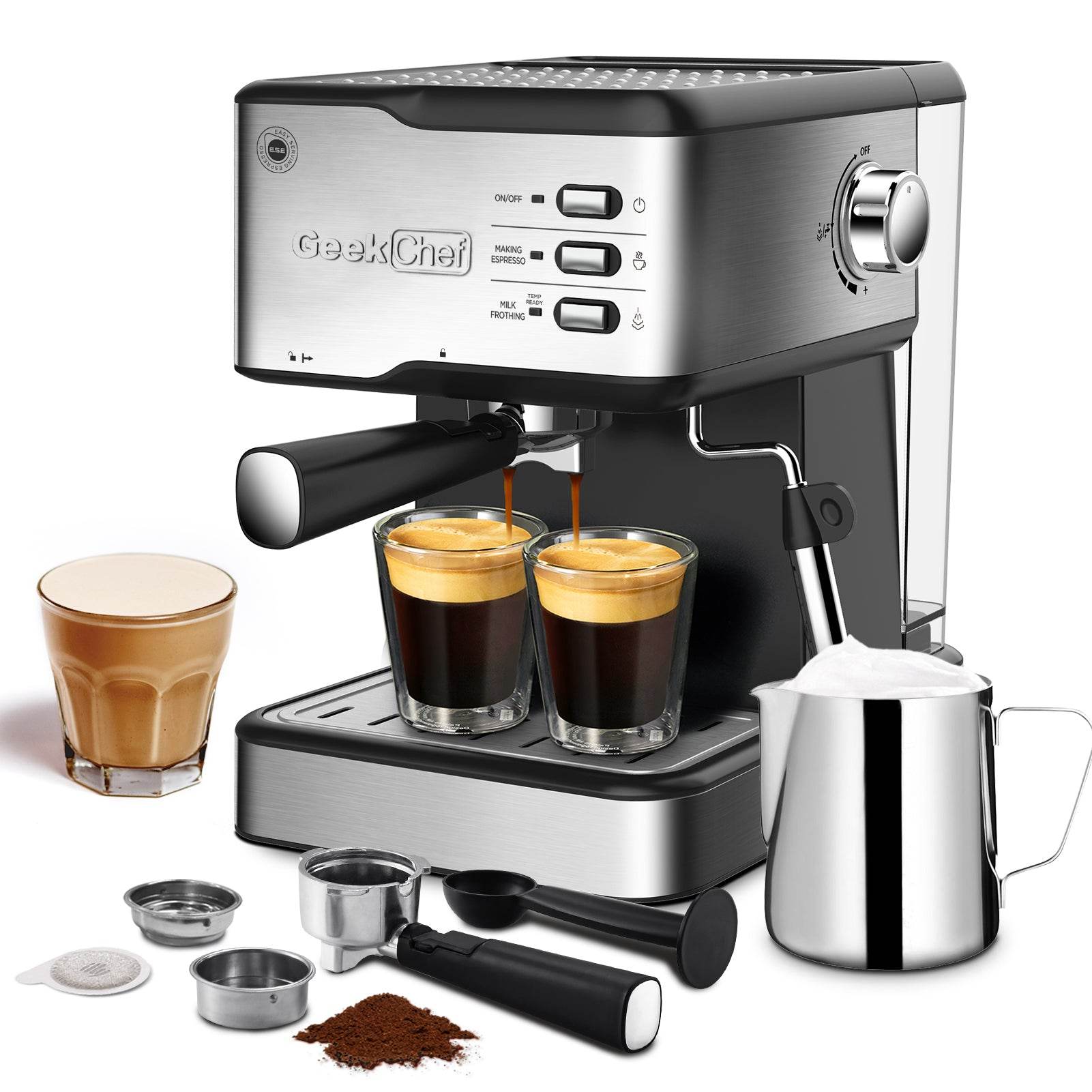 Geek Chef Espresso Machine, Espresso&Cappuccino Latte Maker 20 Bar Coffee Machine Compatible With ESE POD Capsules Filter&Milk Frother Steam Wand, 950W, 1.5L Water Tank,Ban On Amazon - Mubimart