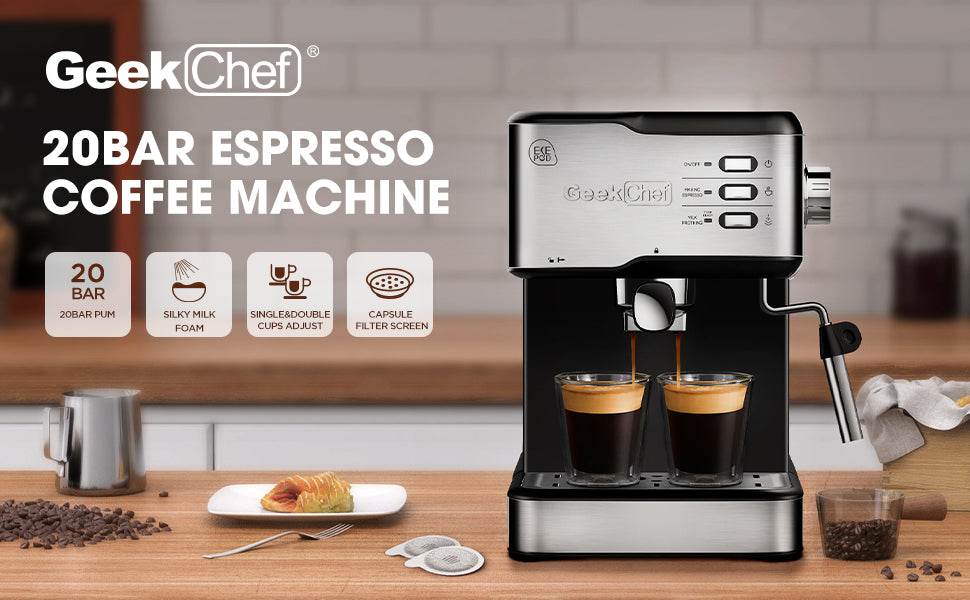 Geek Chef Espresso Machine, Espresso&Cappuccino Latte Maker 20 Bar Coffee Machine Compatible With ESE POD Capsules Filter&Milk Frother Steam Wand, 950W, 1.5L Water Tank,Ban On Amazon - Mubimart