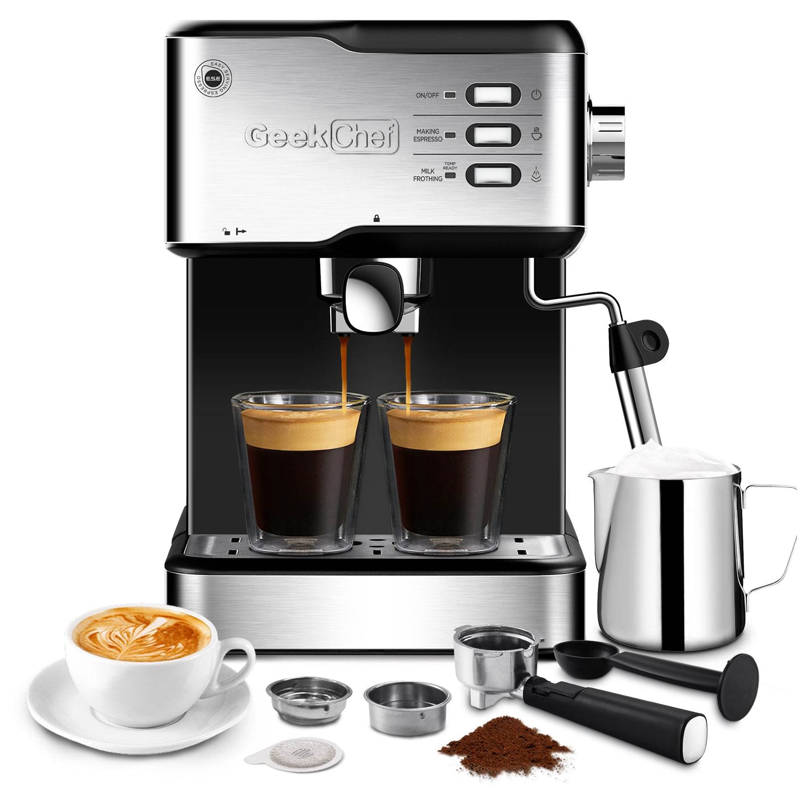 Geek Chef Espresso Machine, Espresso&Cappuccino Latte Maker 20 Bar Coffee Machine Compatible With ESE POD Capsules Filter&Milk Frother Steam Wand, 950W, 1.5L Water Tank,Ban On Amazon - Mubimart