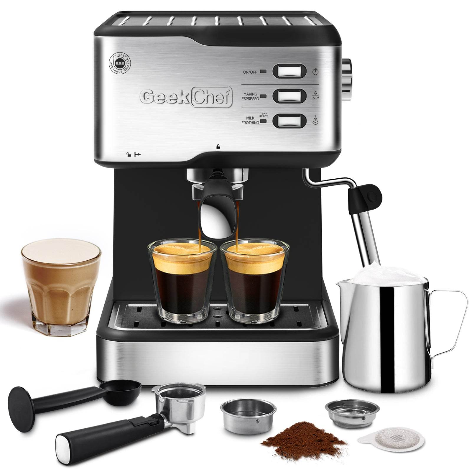 Geek Chef Espresso Machine, Espresso&Cappuccino Latte Maker 20 Bar Coffee Machine Compatible With ESE POD Capsules Filter&Milk Frother Steam Wand, 950W, 1.5L Water Tank,Ban On Amazon - Mubimart