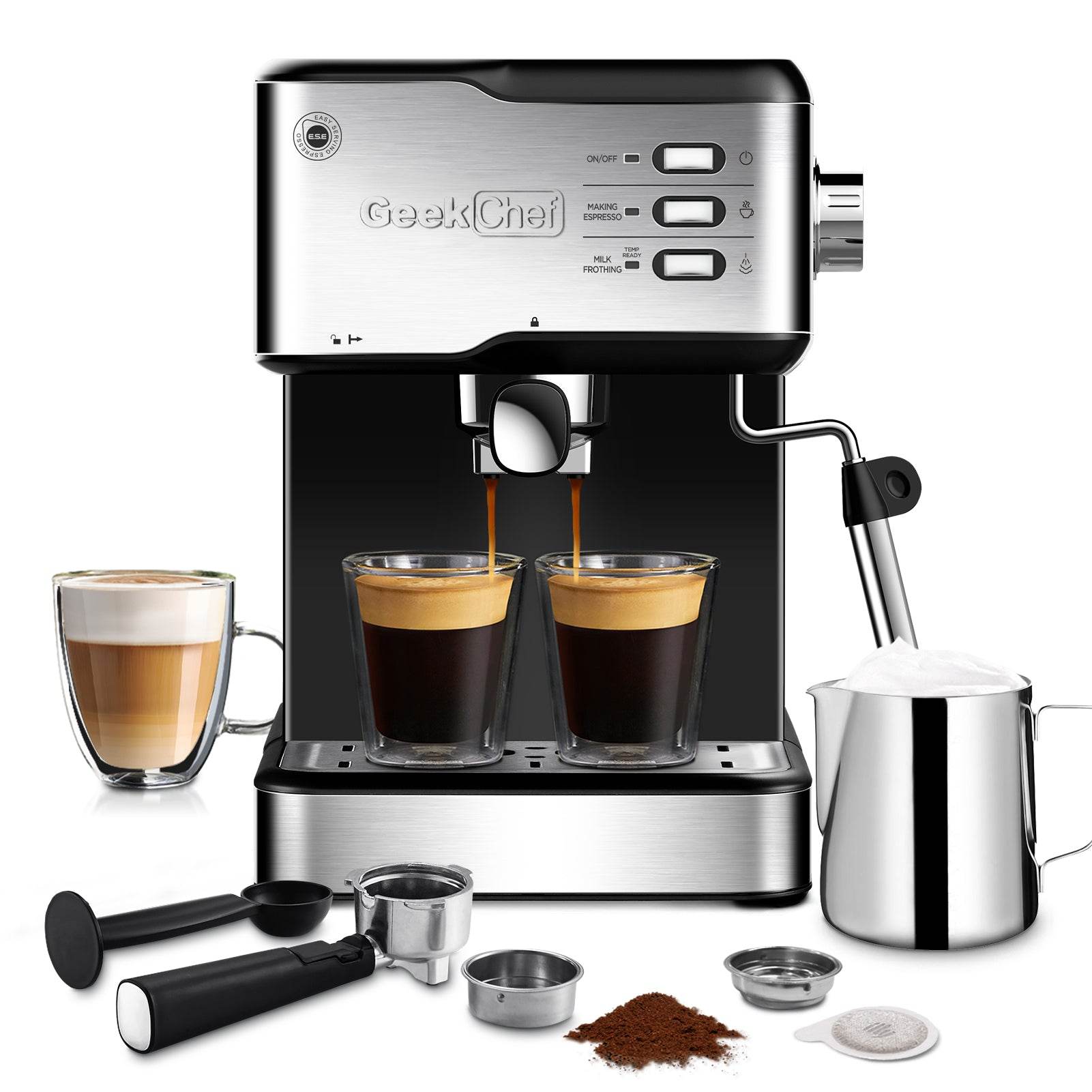 Geek Chef Espresso Machine, Espresso&Cappuccino Latte Maker 20 Bar Coffee Machine Compatible With ESE POD Capsules Filter&Milk Frother Steam Wand, 950W, 1.5L Water Tank,Ban On Amazon - Mubimart