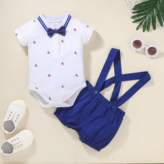 Gentleman'S Baby Short-Sleeved One-Piece Two-Piece Suit - Mubimart - Baby Cloth 