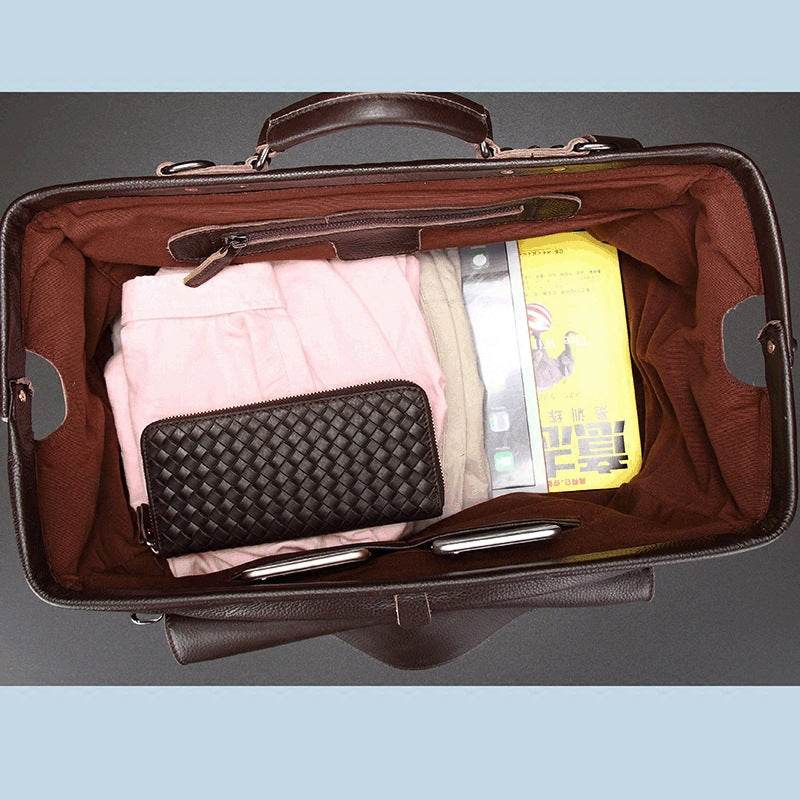 Genuine Leather Business Luggage And Travel Bag - Mubimart