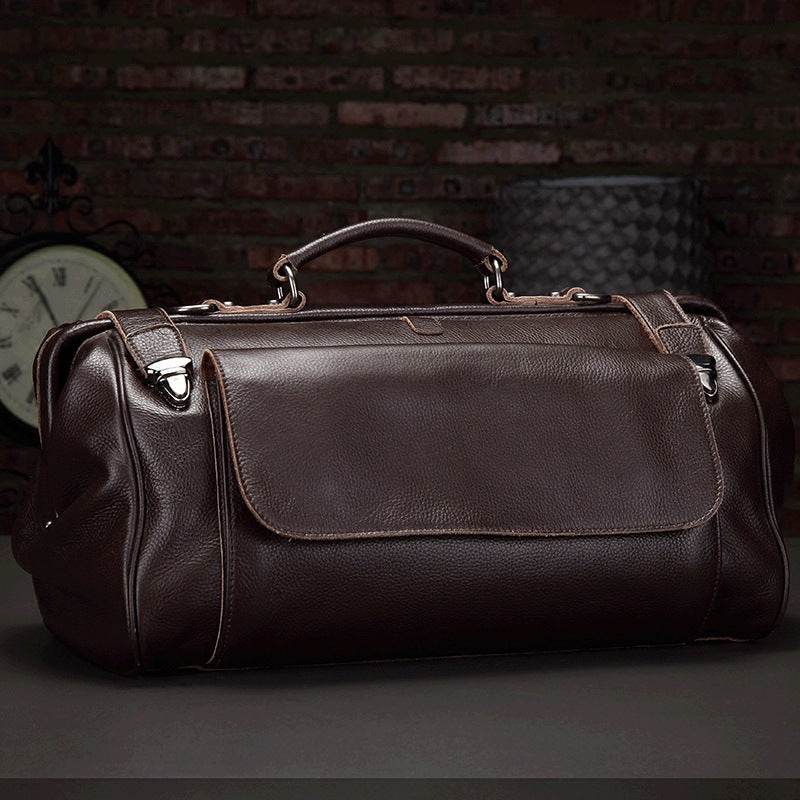 Genuine Leather Business Luggage And Travel Bag - Mubimart