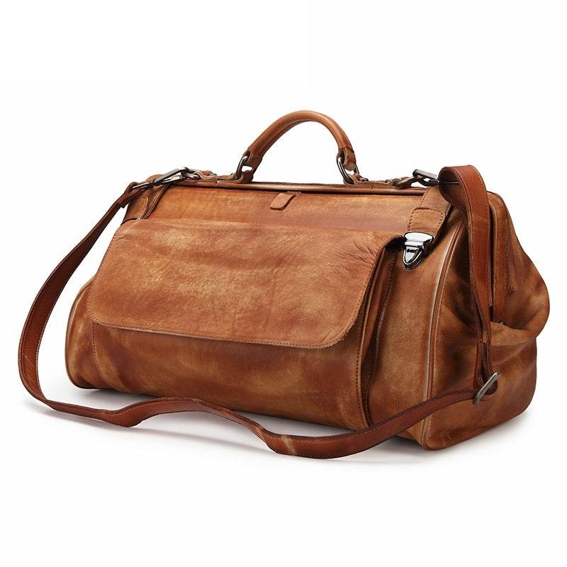 Genuine Leather Business Luggage And Travel Bag - Mubimart