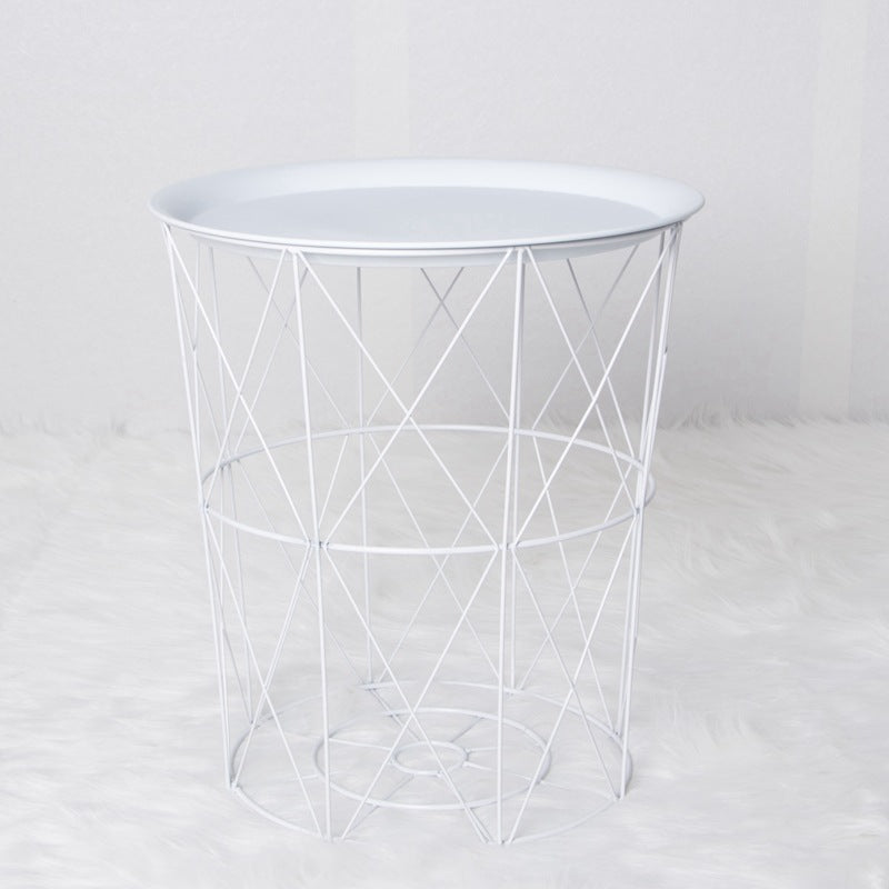 Geometric metal bedside table simple storage basket - Mubimart -  