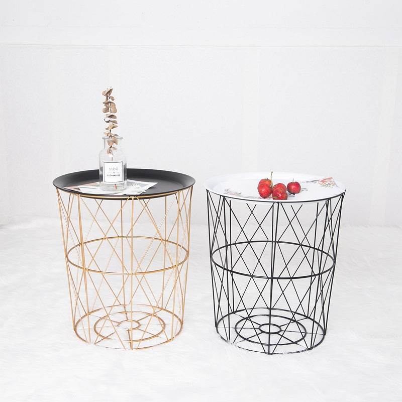 Geometric metal bedside table simple storage basket - Mubimart