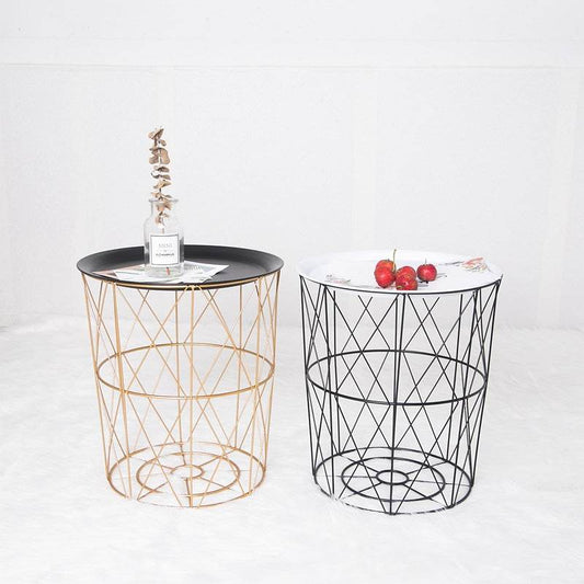 Geometric metal bedside table simple storage basket - Mubimart